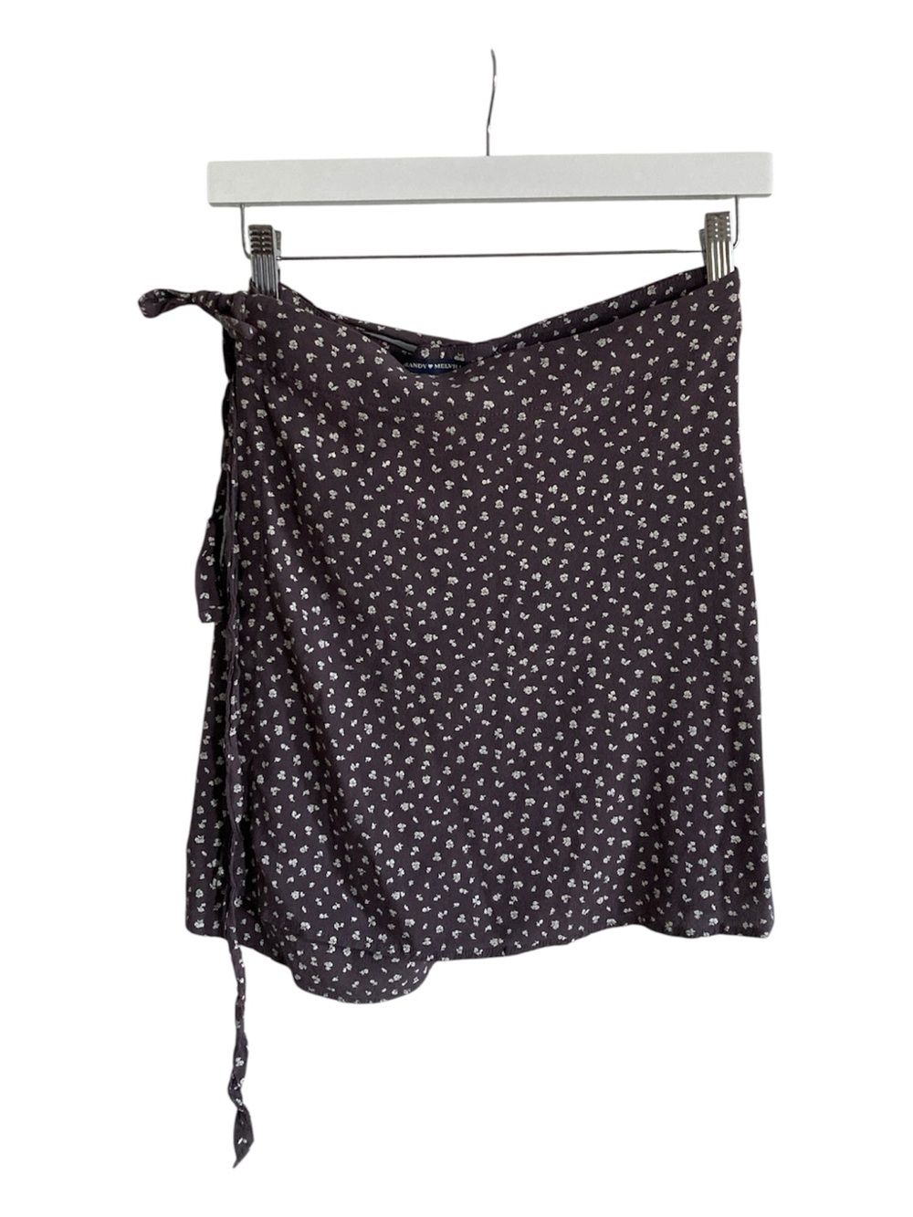 Brandy Melville Black Mini Wrap Skirt with White Ditsy Print
